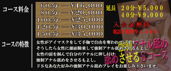 アナルを舐めさせる！Ｓコース/料金/説明